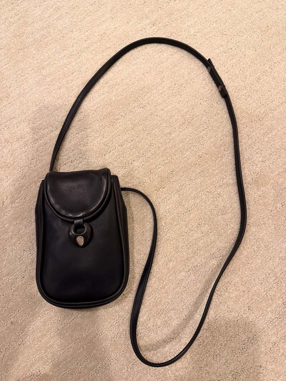 Vintage Lalique Paris Black Leather Crossbody Bag Frosted Glass Leaf Accents
